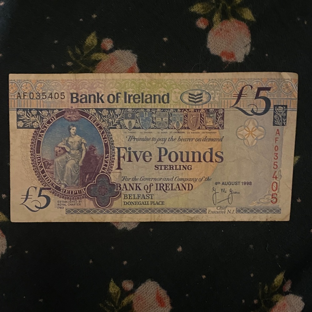 Bank of Ireland Five Pound Note